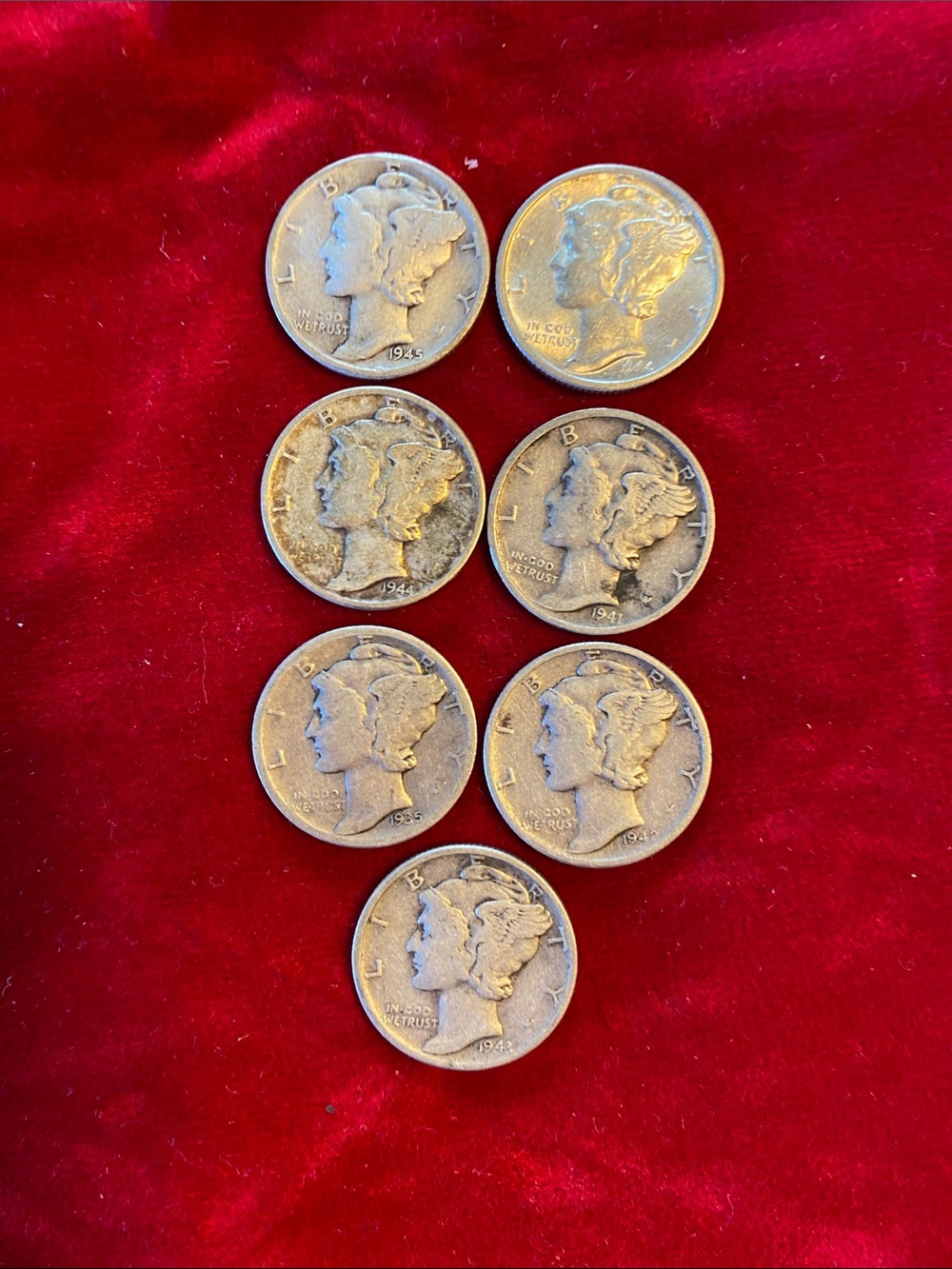 Lot of 7 Vintage Mercury Dimes Winged Victory Silver Coins